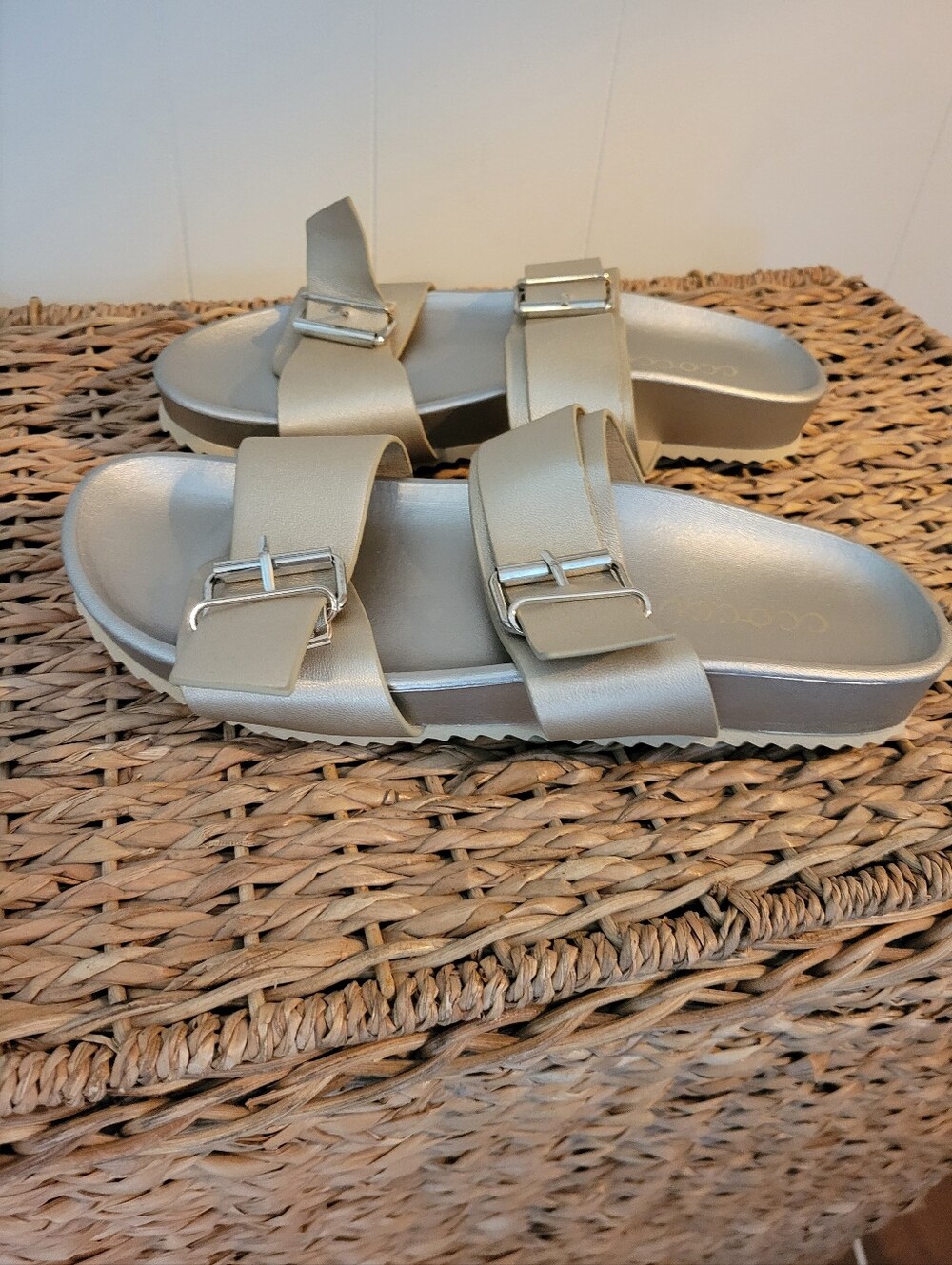 Ccocci Rouge big buckle In Champagne Color Sandals Size 7.5 New With Box